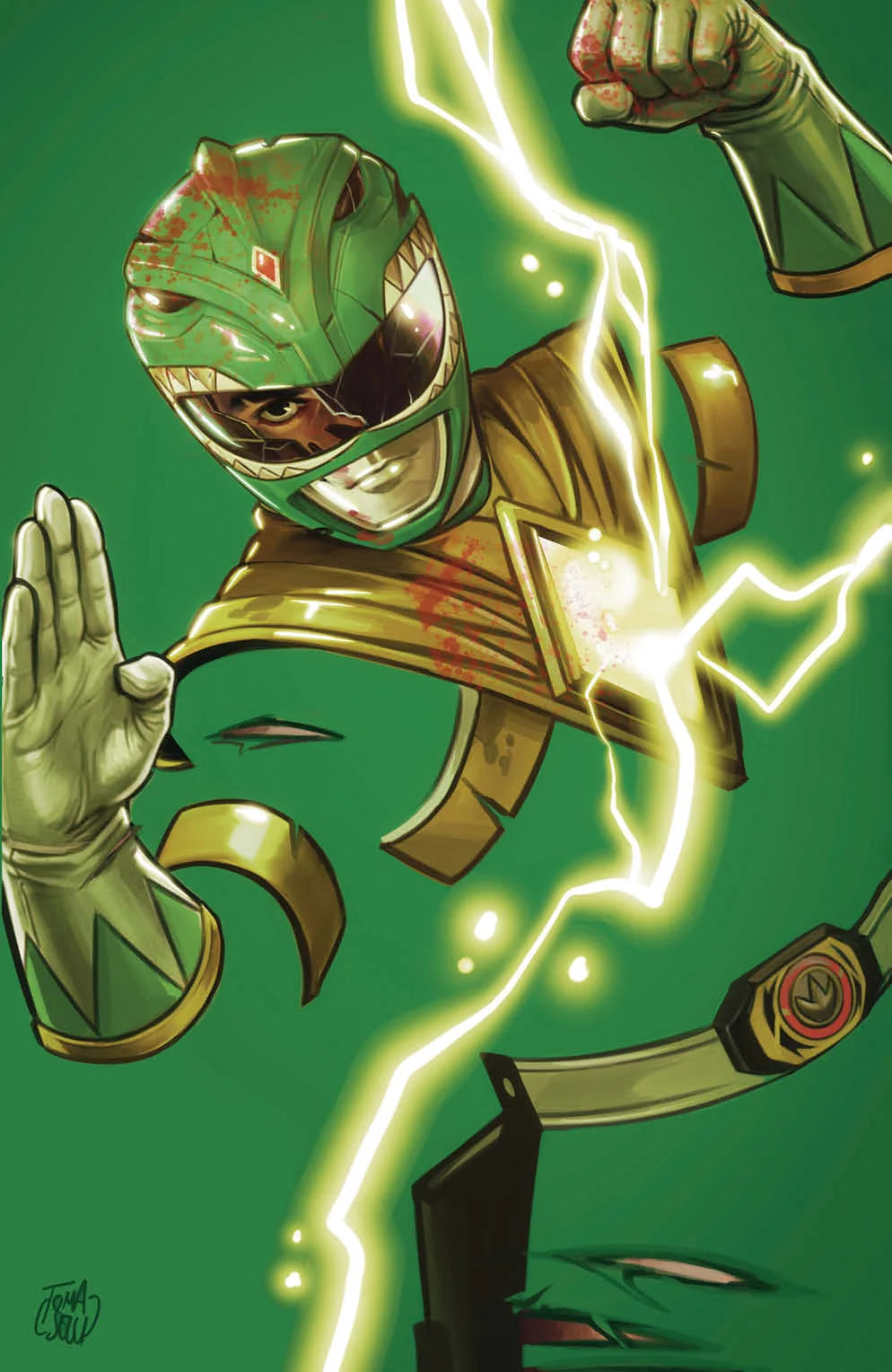 Power Rangers: Green #1 Full Art Battle Damaged Spot Foil Variant D by Francesco Tomaselli (Limited to 300) 8.5.26