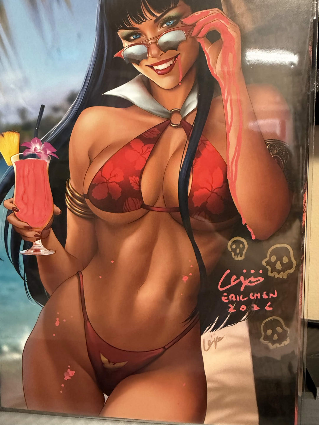✍️ Vampirella: Summer Special 2026 Virgin Variant by Eric "Weijic" Chen (Limited to 500) Signed in Pink Ink & Bloody Mary/ Skull Remark